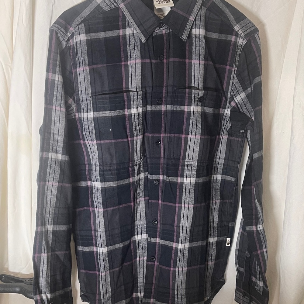 The North Face Black and Gray Plaid Casual Button Down Shirt